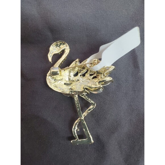 Flamingo Brooch Pin Vintage Bird Rhinestones - Picture 2 of 2